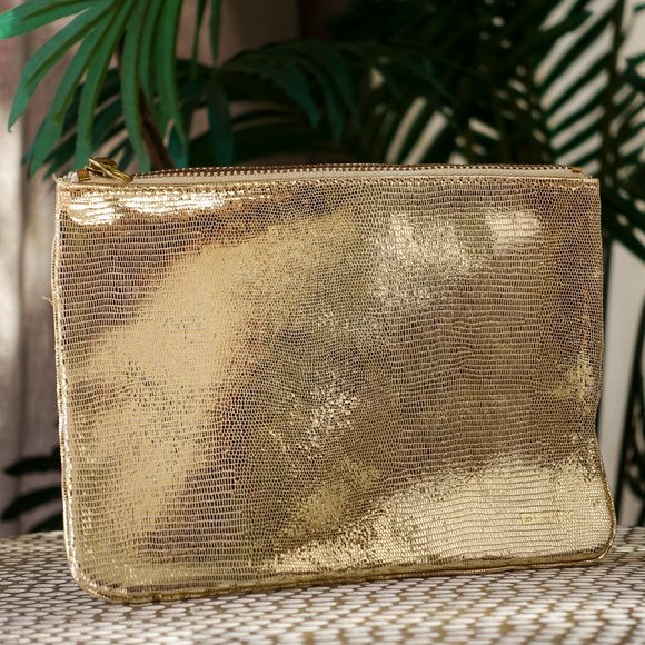 gold foiled leather DKNY zipper bag - Picture 1 of 4